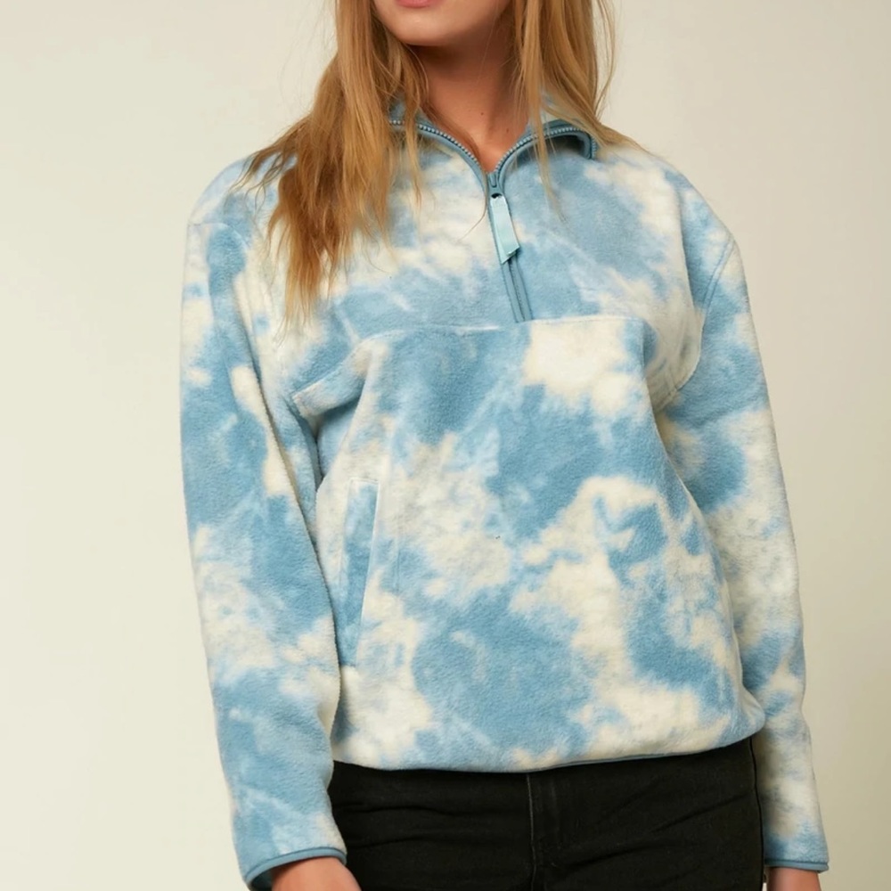 O’Neill, Women’s Tie-Dye Lucie Sherpa Pullover Jacket Smoke Blue SZ M